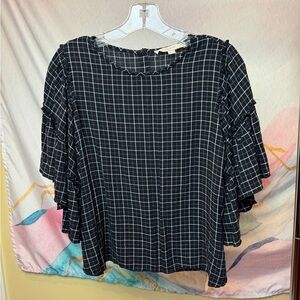 Loft Bell Sleeve Ruffle Plaid Top